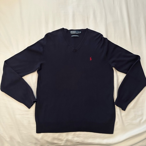 Polo by Ralph Lauren V-Neck Sweater Blue with red pony - Picture 1 of 5
